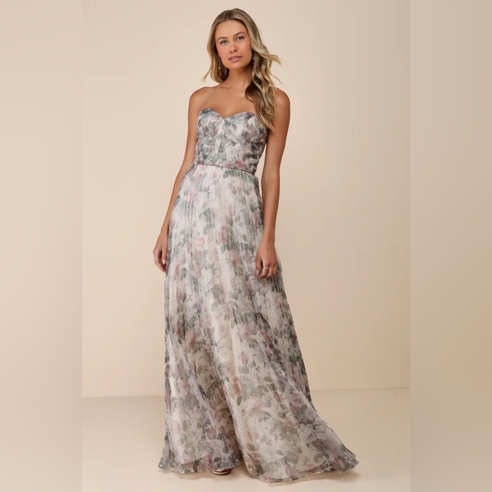 Most Beautiful Day Ivory Multi Floral Print Organza Maxi Dress